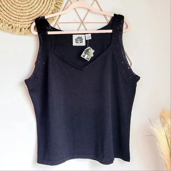 StoryBook Knits, New, Black Sleeveless Crochet Sequin Knit Top, Size 1X - Picture 1 of 7